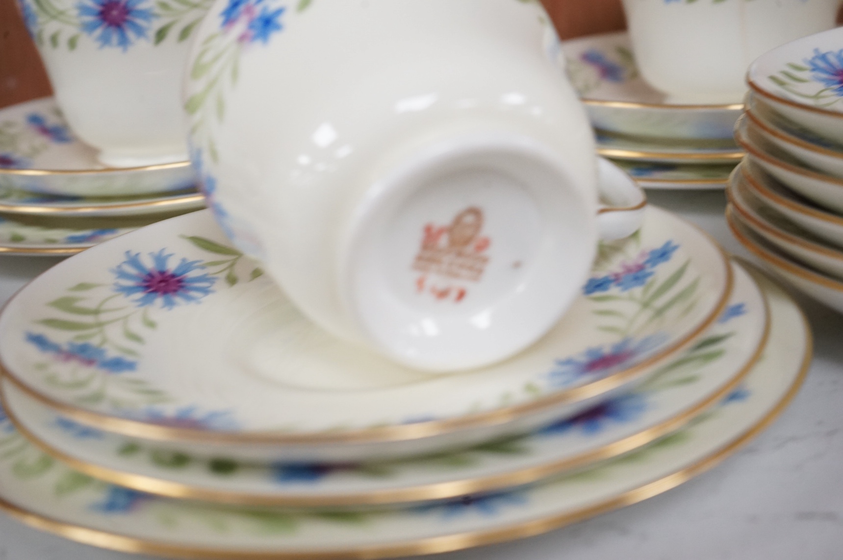 A Wedgwood hand painted ‘Cornflower’ 5417 pattern tea set. Condition - good